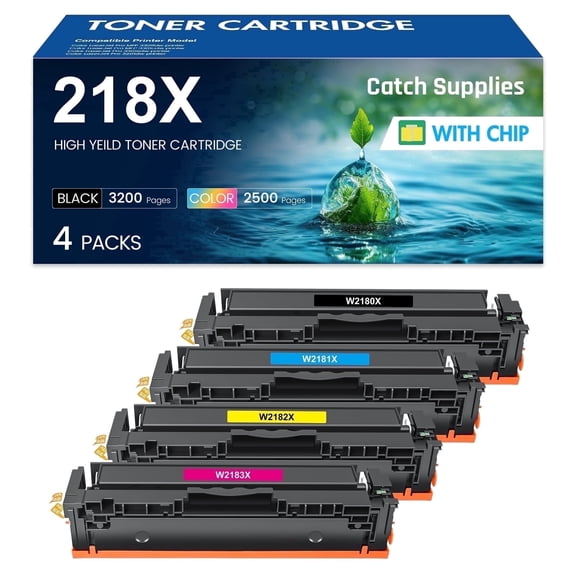218X 218A Toner Cartridges 4 Pack 3301fdw with chip 218X 218A Color 3301fdw 3301cdw 3201dw MFP 3301sdw Printer High Yield Ink Set W2180A W2180X (Black Cyan Yellow Magenta)