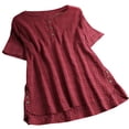 thumbnail image 4 of Camiseta a cuadros Mujer Verano Botón Blusa de manga corta Top suelto, Rojo vino, XL kenally AP001353-16, 4 of 7