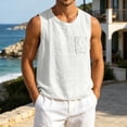 thumbnail image 4 of Zysthvn Casual Sleeveless Shirts for Men Running Cotton Summer Men Shirts Solid Button Pocket Crew Neck, 4 of 7