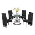thumbnail image 1 of Silver Stainless Steel 5 Piece Dining Set with Round Clear Glass Table, 1 of 4