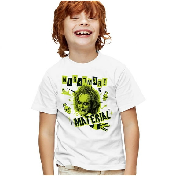 Beetlejuice Beetlejuice Nightmare Material Kids T Shirt for Youth Boys and Girls, White, X-Small