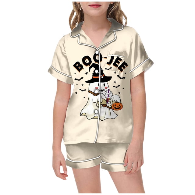 Girls Outfits & Set Halloween Pajamas for Children Matching Shirt and Pant Sleepwear Set with Pockets