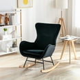 thumbnail image 3 of Modern Accent Rocking Chair Velvet Upholstered Nursery Glider Rocker Chair Comfy Side Armchair Rocking Arm Chair with Padded Seat and High Backrest, Solid Wood Legs, for Living Room, Black, 3 of 7