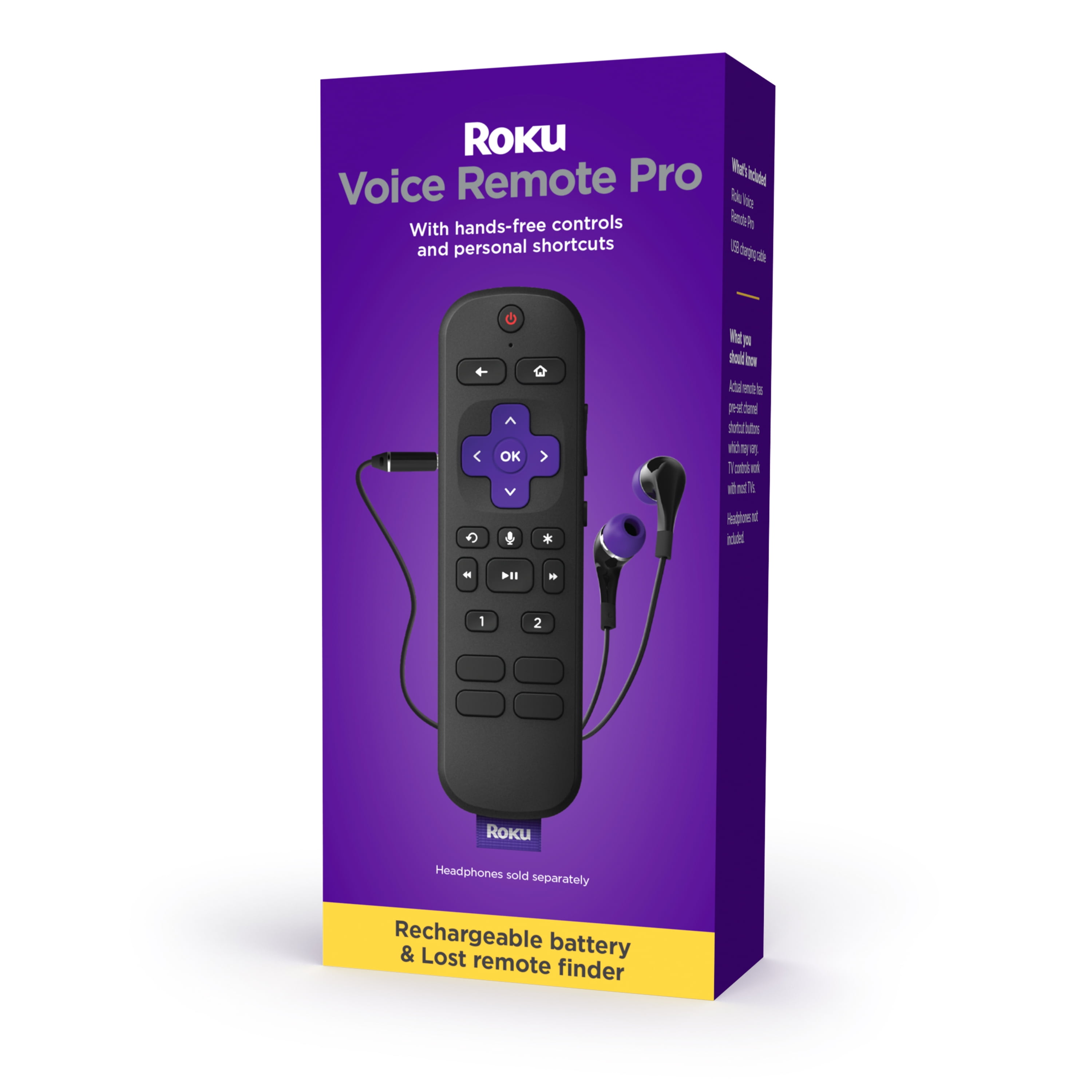 Roku Voice Remote Pro | Rechargeable voice remote with TV controls, lost remote finder, private listening, hands-free voice controls, and shortcut buttons for Roku players, Roku TV, & Roku audio