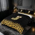 thumbnail image 2 of meiyoeat Sparkling Leopard Monogram J Bedding,Gold Glitter Print Alphabet Aesthetic Duvet Cover Full For Girl,Black Reversible,3 Pieces,1 Duvet Cover and 2 Pillowcases, 2 of 6