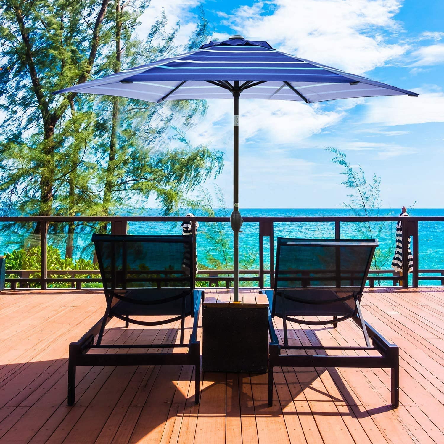 Abba Patio 9ft Striped Patio Umbrella Outdoor Umbrella Patio Market Table Umbrella With Push Button Tilt And Crank For Garden Lawn Deck Backyard Pool Dark Blue Stripe Walmart Com Walmart Com