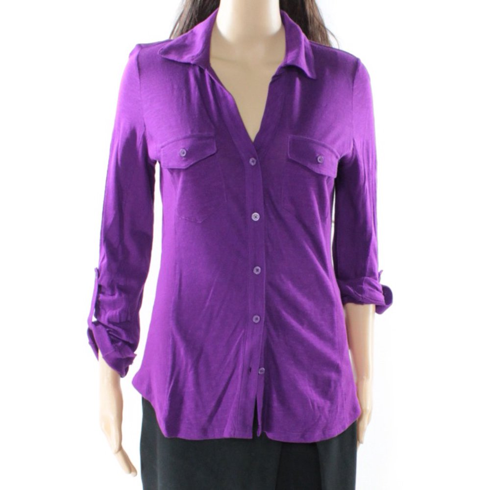 INC INC NEW Purple Womens Size Medium M Ribbed Inset Slub Button Down