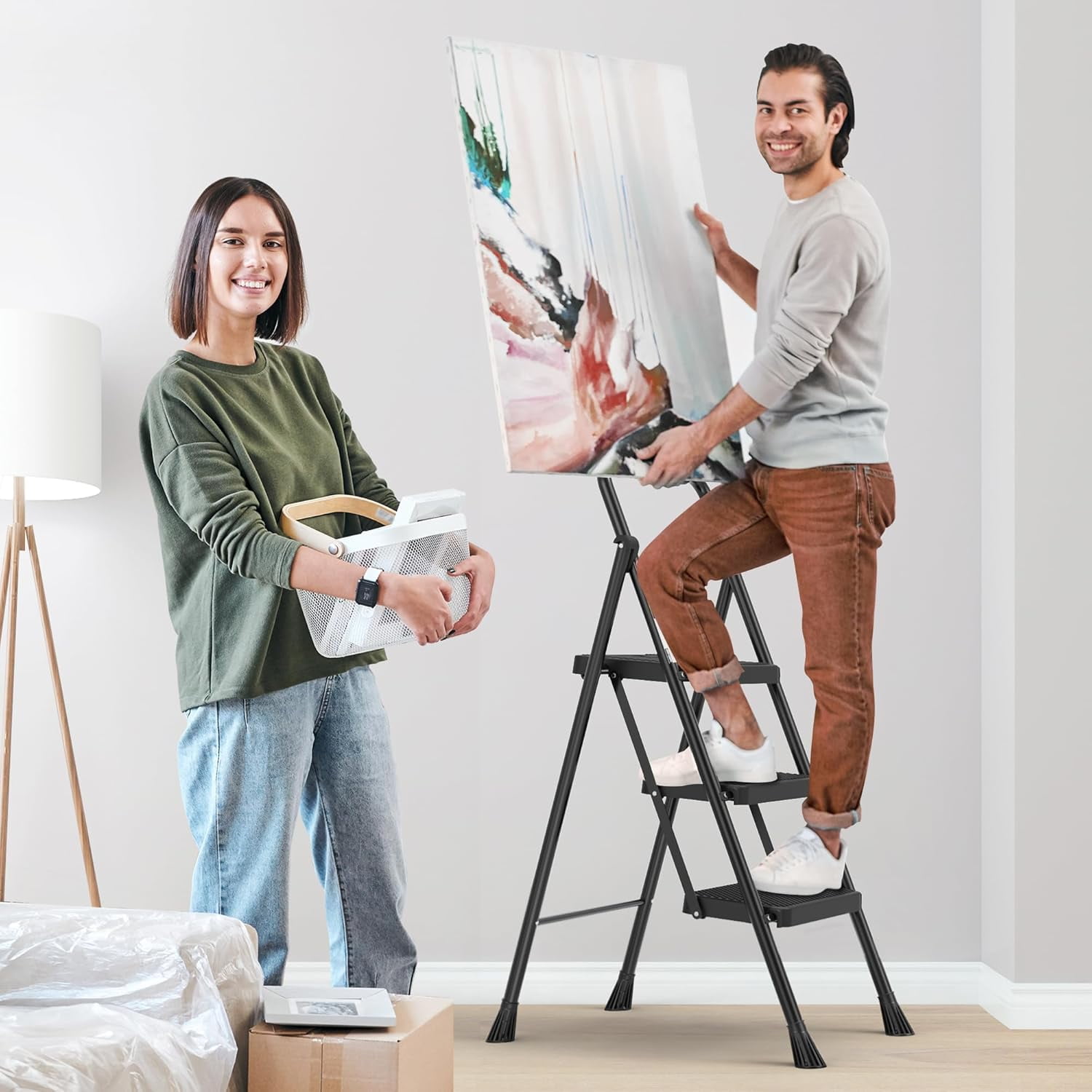 Gianna 3 Step Ladder, Step Stool for Adults,3 Step Ladder Folding Step Stool with Wide Anti-Slip Pedal Ergonomic Design