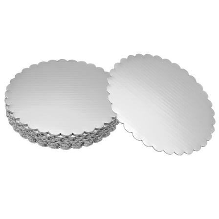 Uxcell 10 Pcs Scalloped Cake Circle Base, 7.9 Inch Cake Cardboards Thick Cardboard Cake Pastry Tray Round Cake Boards for Weddings Parties Birthday Desserts Cupcake (Silver)
