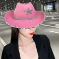 thumbnail image 4 of Western Cowboy Hat, Women Girls Fedoras Caps, Sun Hats, Wide Brim Sequin Star, Pink, 4 of 6