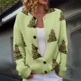 thumbnail image 1 of Plus Size Women's Christmas Santa & Tree Embroidered Cardigan Long Sleeve Round Neck Button Down Knit Sweater For Holiday Season, 1 of 6
