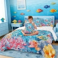 thumbnail image 3 of Manfei Watercolor Octopus Sea Turtle Bedding Comforter Set for Kids Boys and Girls, Coral Seashell King Bedding Sets, Reversible 7 Pieces, 3 of 6
