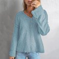 thumbnail image 2 of Vedolay Womens 2023 Sweaters Sweaters for Women Fall 2023 Crewneck Long Sleeve Side Slit Knit Pullover Sweater,Blue XL, 2 of 5