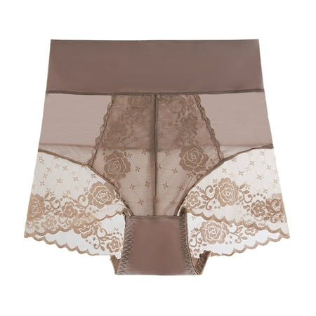 Riforla Womens Panties Briefs Ladies Mesh Semi Transparent Sexy Lace Ice Silk Breathable Mid Rise Comfortable Panties Underwear for Women Brown L