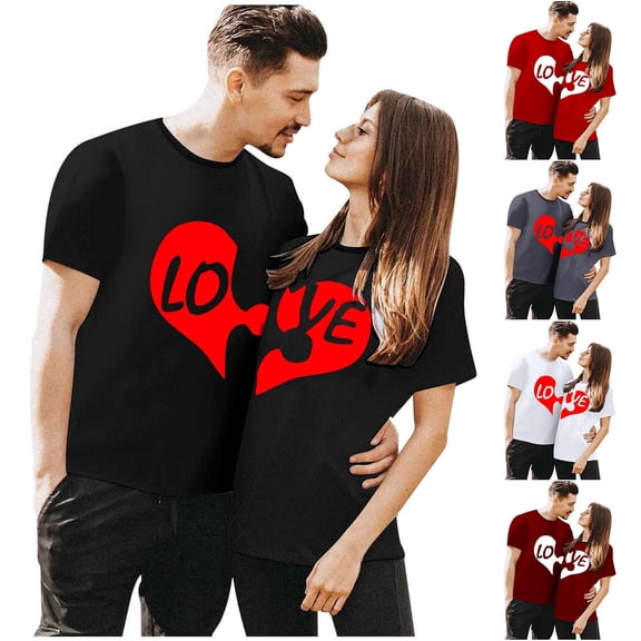 CAIXIA His and Hers Matching Shirts for Couples, Valentine's Day Matching T Shirts, Anniversary Shirts For Married Couples,Men/L