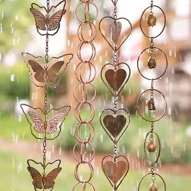 Cadenas para canalones Cadenas de lluvia para regadera vintage para bajantes, cadena de lluvia con campana de cobre para canalones, canalón de lluvia de mariposa