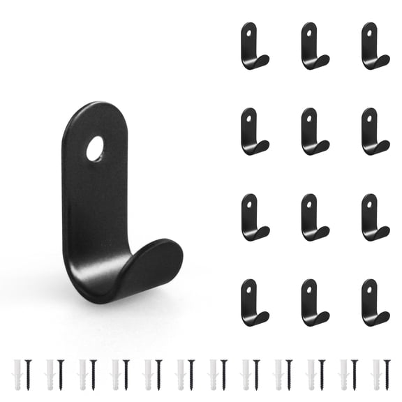 12 Pack Coat Hooks for Wall, Stainless Steel Single Hole Heavy Duty Outdoor Hooks, Wall Hooks Towel Hook Garage Holder Screw Hanger, with Screws and Anchor for Key, Towel, Bags, Cup, Hat (Black)