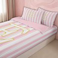 thumbnail image 3 of meiyoeat Pink White Stripe Gold E Initial Zipper Comforter Set with Fitted Sheet and 2 Pillowcases, Classic Monogram Initial Zipper Bedding Set for Boys Girls, Pink Reversible, 3-Piece, 3 of 6