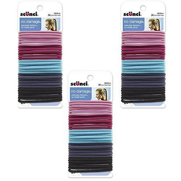 Scunci Effortless Beauty Large No-damage Pastel Elastics, 30-Count (Colors May Vary) (3-Pack)
