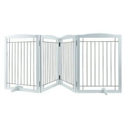 KFFKFF Dog Gate Freestanding, 32 H x 96.5 W Foldable Dog Fence for House Extra Wide Wooden White Indoor Puppy Gate Stairs Doorways Pet Gate Tall Dog Fence 4 Panels Fence, White