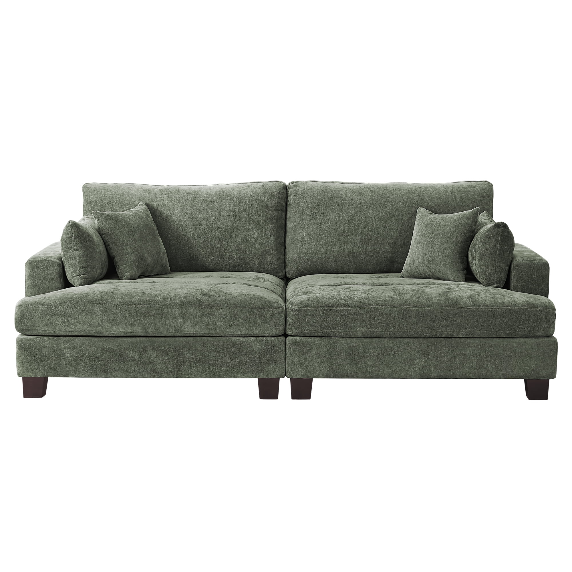 Dycanpo 3 Seater Chenille Sectional Sofa with Pillow, 88" Modern Green Couch Loveseat Sofa for Living Room, Green