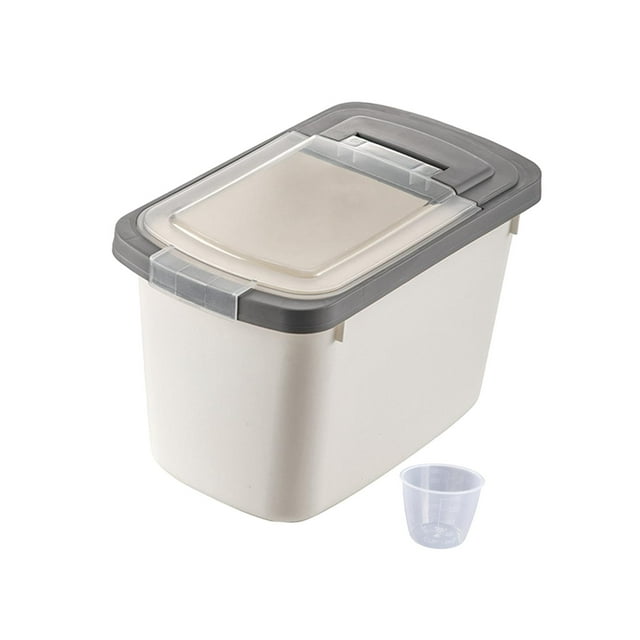 Grain Rice Storage Bin Cereal Dispenser Bucket Airtight Pet Food Storage Box White