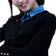 thumbnail image 4 of Women Solid Ruffle Jeans Detachable Blouse With False Neck Half Elastic Waist Shirt Neck Sticky Ties, 4 of 4