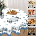 thumbnail image 5 of Blue Christmas Tablecloth Round 60 Inch Winter Woodland Deer Pine Snowflake Tree Decoration Table Cloth Washable Fabric Christmas Table Cover for Dining Kitchen Holiday Party Picnic Home Outdoor Decor, 5 of 6