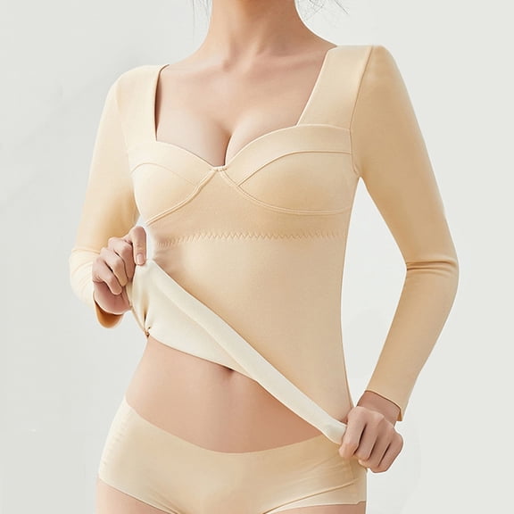 TIANZEN Women's Winter Fashion With Thickened V Tie Chest Padded Velvet Long Sleeve Thermal Underwear Women Thermals Top And Bottom Set Athlete