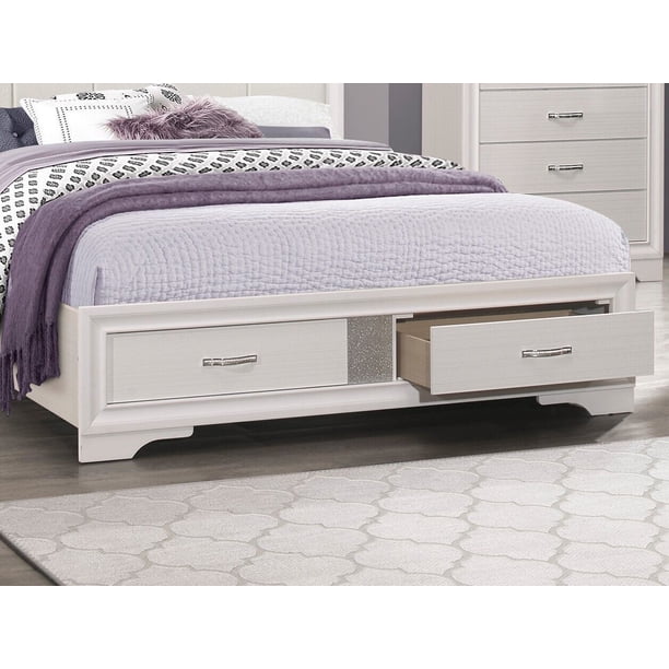 Glamorous White Finish and Sliver Glitter Queen Bedroom Set 4pc Platform  Bed Dresser Nightstand Mirror - Walmart Business Supplies