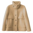thumbnail image 6 of UAMVSH Women's Fuzzy Fleece Jackets Fashion Long Sleeve Lapel Neck Button down Sherpa Fluffy Coats Warm Winter Outwear(XX-Large,Brown), 6 of 7