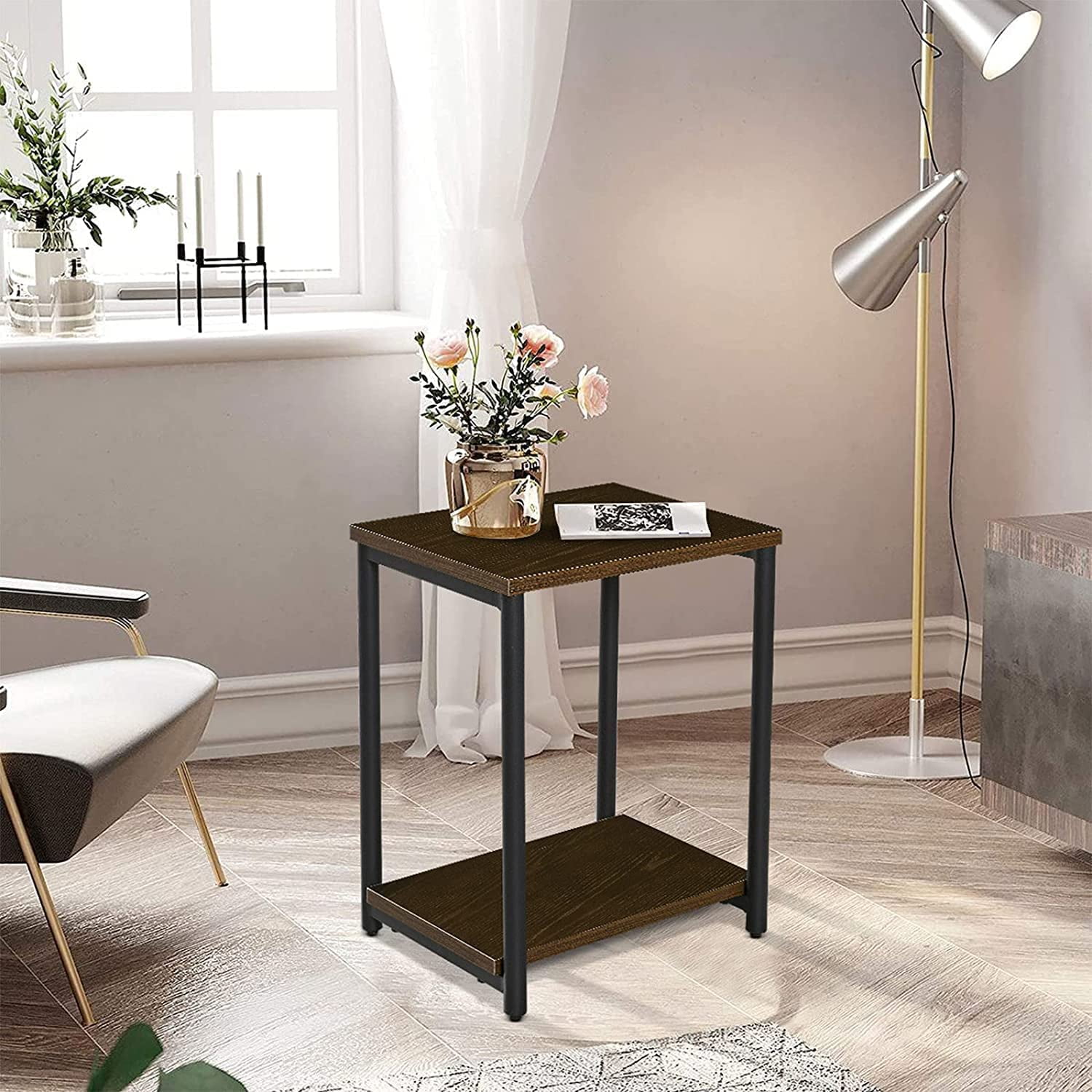 Resenkos Set of 2 Portable Coffee Tray Side End Table with Open Storage Shelf, Laptop Holder Table Workstation for Beside Bed Sofa, Brown Nightstand for Bedroom, Living Room Resenkos Set of 2 Portable Coffee Tray Side End Table with Open Storage Shelf, Laptop Holder Table Workstation for Beside Bed Sofa, Brown Nightstand for Bedroom, Living Room