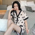 thumbnail image 1 of Pijama de verano de manga corta para mujer, talla grande 4XL, de seda color leche, bonito cárdigan coreano, conjunto de dos piezas para el hogar, 1 of 6