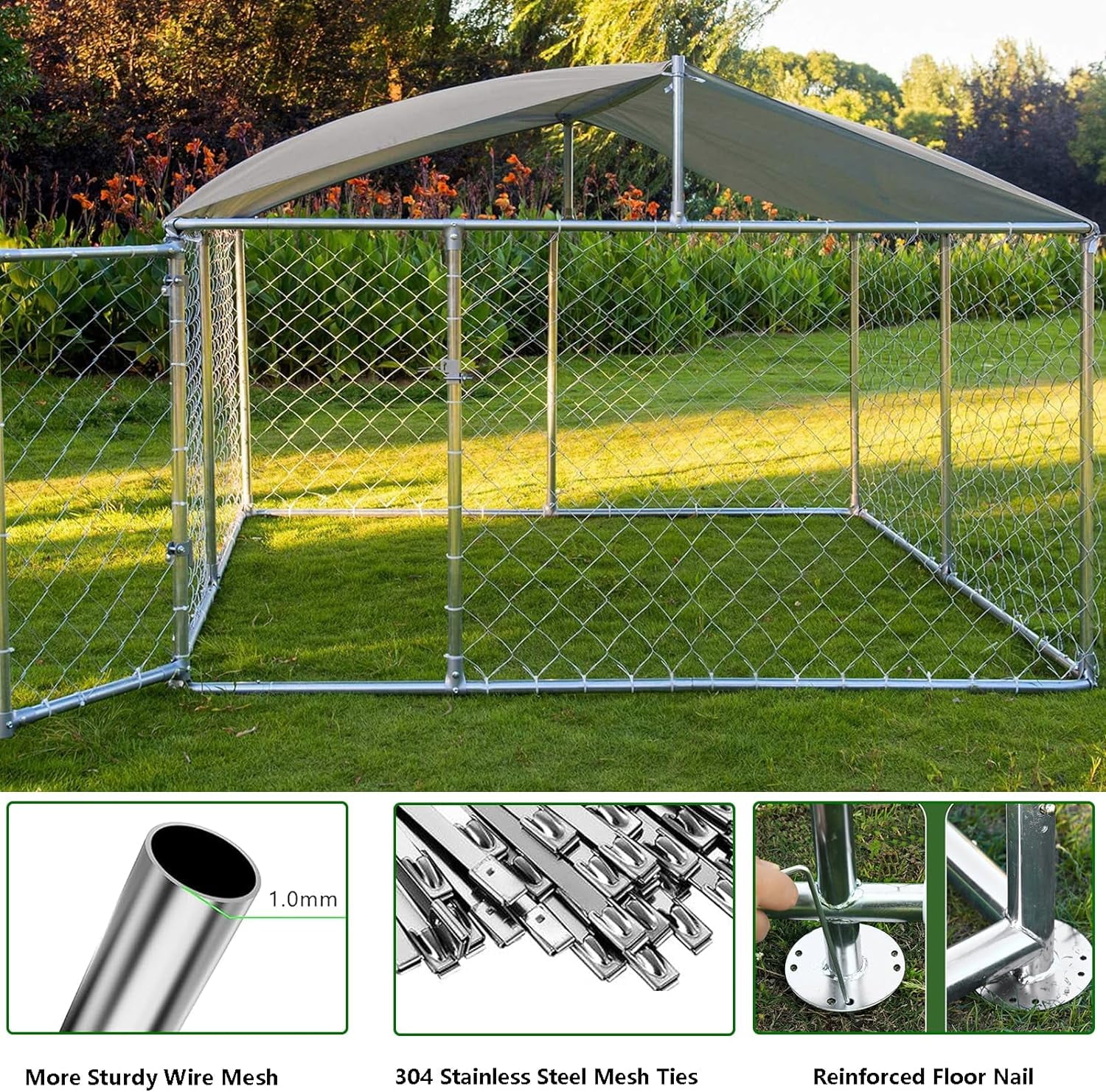 Haverchair Large Outdoor Dog Kennel, Heavy Duty Dog Kennel with Water&UV-Resistant Proof, Galvanized Steel Dog Pens Outside Dog House for Dog Run,Playpen (90" L x 90" W x 63" H)(90"L x 90"W x 63"H)