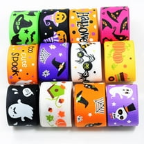 12 Pack 25mm Wide Halloween Grosgrain Ribbons Pumpkin Printed Ribbons Halloween Ribbon for Halloween Gift Wrapped Party Decoration