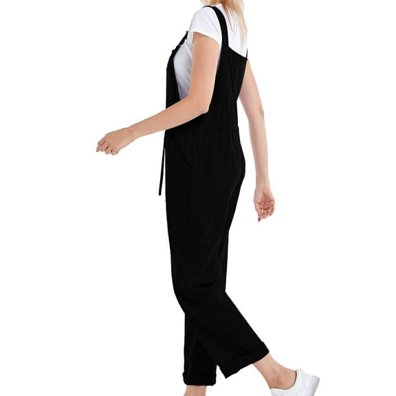 GSPCLAM Draswting Overalls for Women Loose Fit Fall Straight-Leg Plus Size Jumpsuits for Vacation Solid Color Soft Pants Black 3XL