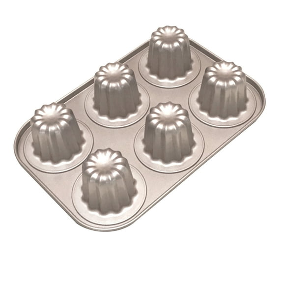 Caneles Mould Mini Cake Tins for Baking Cannele Mould Bordelaise Bakeware Non-Stick French Pastry Mold Muffin Tin Panna Cotta Moulds for Cannelé Cupcake Jelly Carbon Steel 6 Cavity