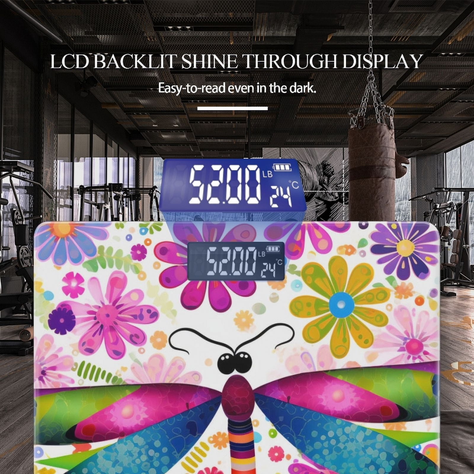 Bathroom Scale, Highly Accurate Digital Body Scale,Precisely Measures Weight up to 400 lbs-Colorful Flying Dragonflies With Flowers