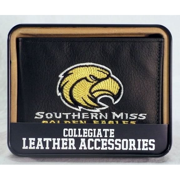 Southern Mississippi Embroidered Black Leather Bi-fold Wallet