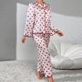 thumbnail image 4 of ManxiVoo Printed Satin Pajama Set Long Sleeve Top and Pants Comfortable Sleepwear for Women M Size Pink, 4 of 5
