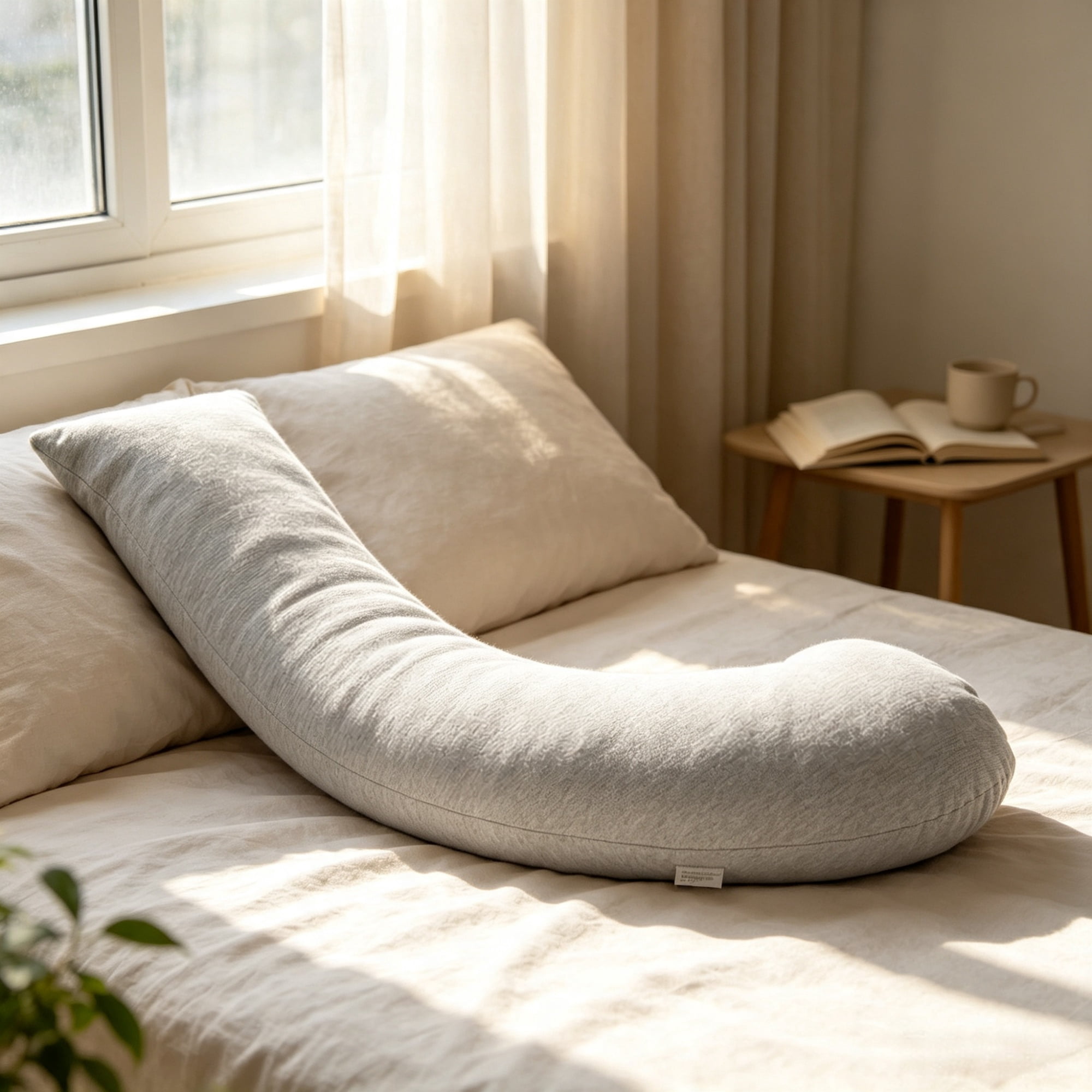 L-Shaped Pregnancy Body Pillow for Side Sleeping, Soft Maternity Pillow with Washable Jersey Cover for Head, Neck & Belly Support