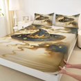 thumbnail image 4 of Manfei Halloween Gold Witch Hat Bed Sheets 4-Piece, Gothic Theme Moon Stars Print Full Size Sheets, Blue White,1 Fitted Sheet, 1 Flat Sheet and 2 Pillowcases, 4 of 5
