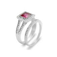 thumbnail image 4 of 1.64 Ct Princess Cut Ruby Zirconia Stainless Steel Halo Wedding Ring Set Size 5, 4 of 5