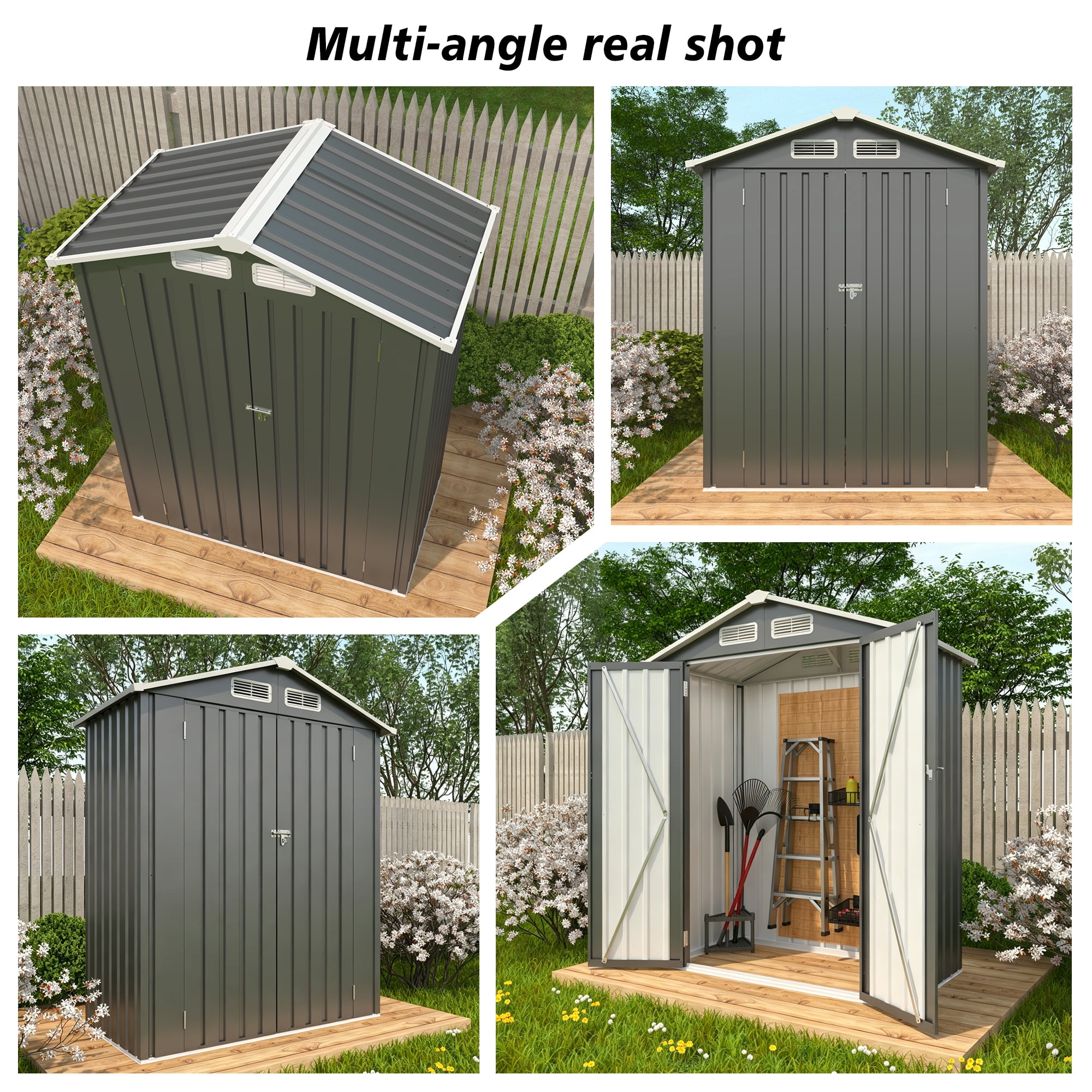 Easmvetaln 5x3x6FT Metal Sheds & Outdoor Storage, Tool Shed for Patio Backyard Garden (Gray)