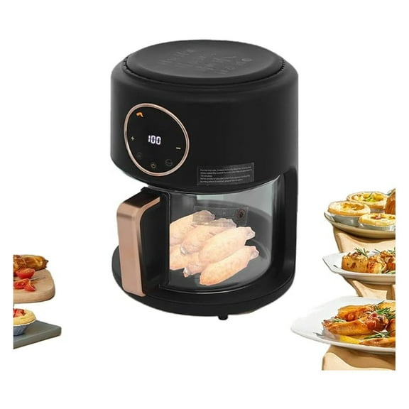 1200W Glass Air Fryer with 360° Viewable Basket, 3.8QT Borosilicate Airfryer with Touchscreen & 8 Presets Oil-Free Cooker for Family/Outdoor Use (Black)