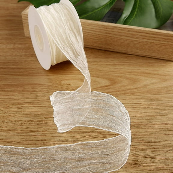 4cm Dusty Crinkle Sheer Ribbons for Christmas Tree Decoration Gift Wrapping Wreath Crafts Bows Flower Bouquet Wrap Home Decor (10 Yards)（cream-colored）