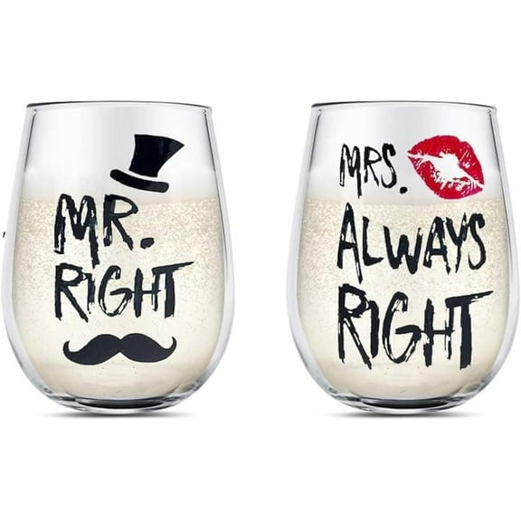 Mr and Mrs Wine Glasses Set, Couple Mug Wedding Gifts, Golden Engagement Anniversary Presents for Bride and Groom, Husband & Wife, Bridal Shower Newlywed, Boy And Girl Friend