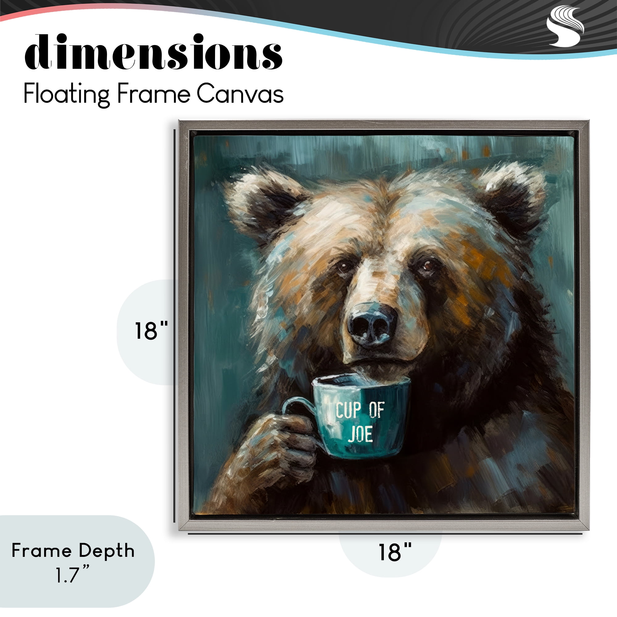 Stupell Industries Bear with Cup Of Joe Gray Framed Floater Canvas Wall Art, design by Tina LeCour