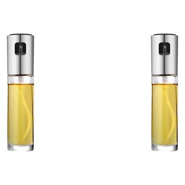 Kearding Botella de rociador de aceite de oliva de acero inoxidable para cocina segura, bomba de aceite, parrilla a prueba de fugas, rociador plata 2Conjunto