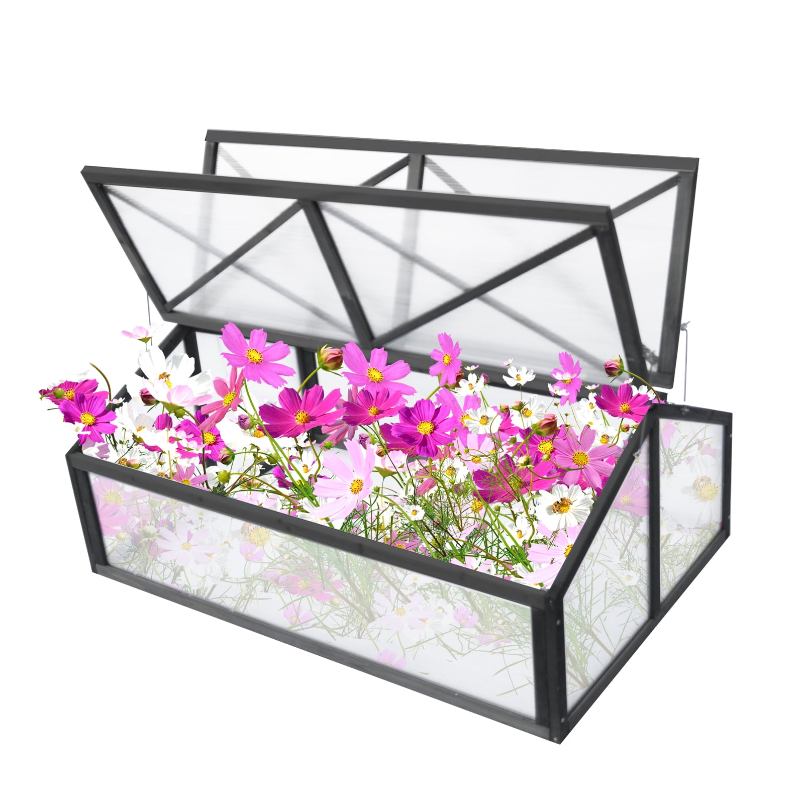 BIGTREE Garden Portable Wooden Greenhouse Cold Frame, Planter Box, Raised Plants